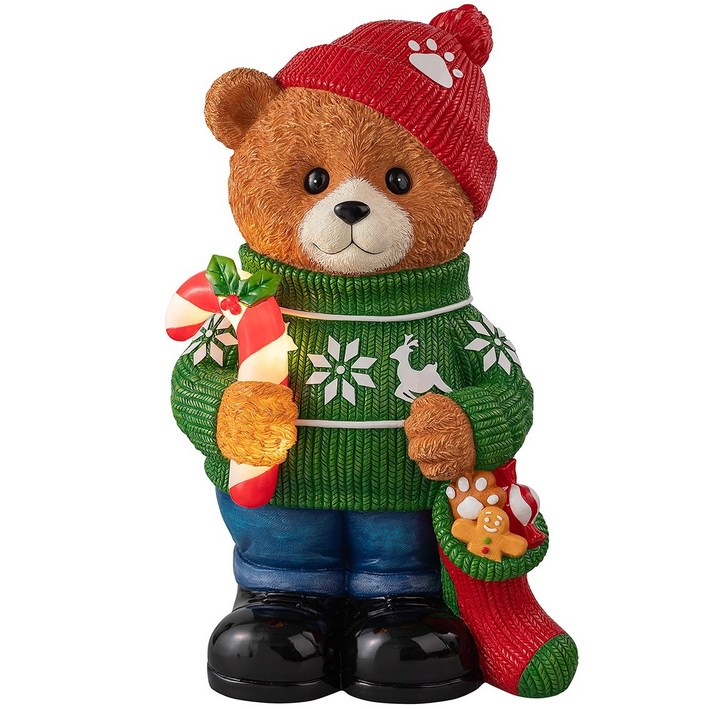 [코스트코] 26년NEW 선물꾸러미를 든 테디베어 장식 66.5cm / 캔디케인 안에 LED가 은은한 불빛 / 크리스마스선물 / 인기선물/타이머: 6시간 On, 18시간 Off