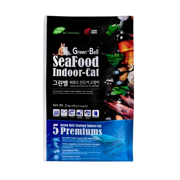 내츄럴큐브 그린벨 씨푸드 인도어 고양이 건식사료, 가수분해 연어, 5kg, 1개 내츄럴큐브 그린벨 씨푸드 인도어 고양이 건식사료, 가수분해 연어, 5kg, 1개