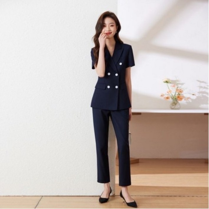 패션고리 캐주얼 카라넥 반팔 여성 여름 정장 세트 H1235