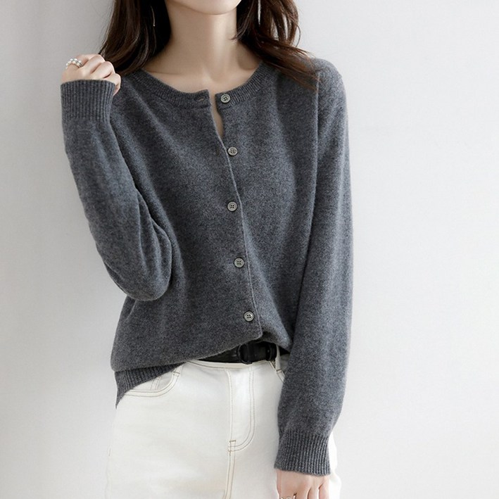 앤코 니트가디건 라운드넥 부드러운 여성가디건
