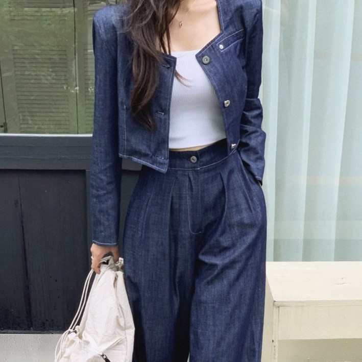 떳다그녀 프레나 데님 셔츠 팬츠 세트 반팔, 긴팔