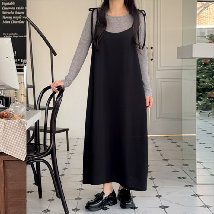 마이쏭 여성 멜빵원피스 빅사이즈 임부복 루시아어깨끈뷔스티에롱원피스