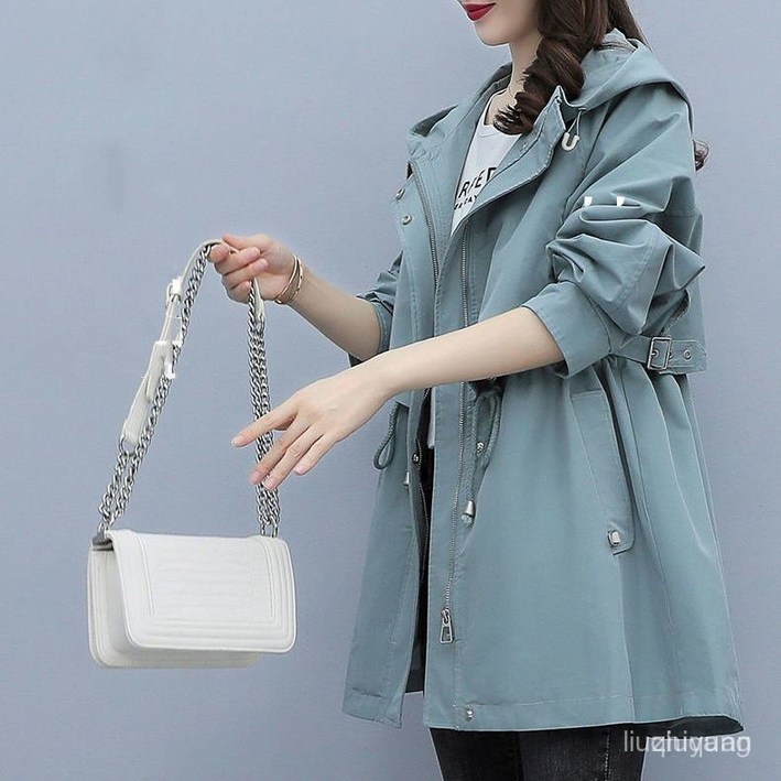 FANSYLI 여성패션트렌치코트 봄가을 허리조임 후드점퍼 신상 루즈핏 하프 트렌치코트 X7J20