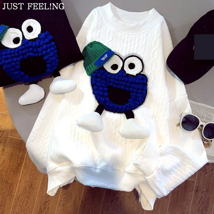 JUST FEELNG 여성맨투맨 귀여운 캐릭터 라운드넥 긴팔 티셔츠 루즈핏 프리미엄 여성티 긴팔티 맨투맨