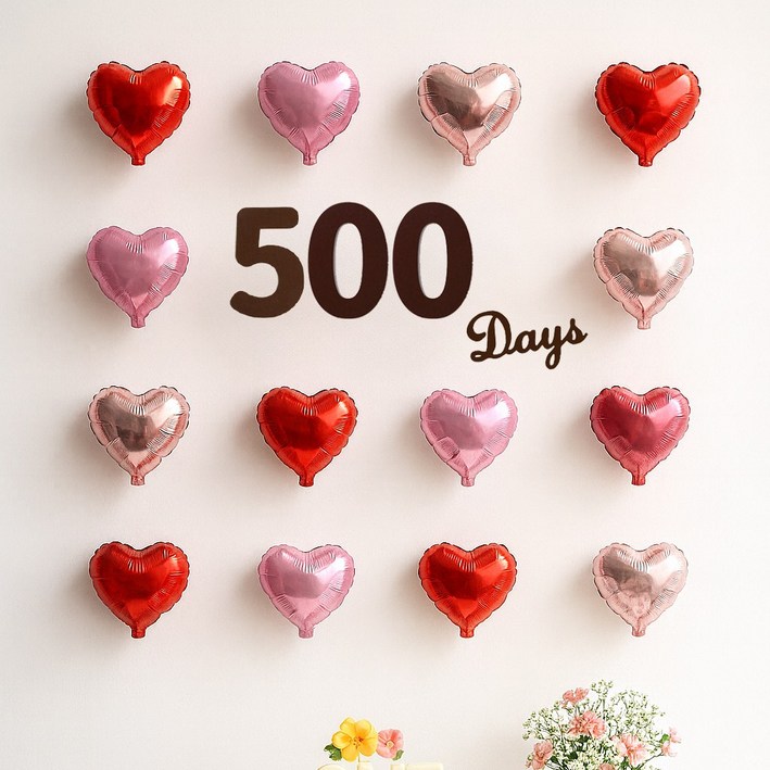 해피제이니 미니하트 20개 50일 100일 셀프촬영 기념일 포토존 풍선세트, 1세트, 500일 레드세트