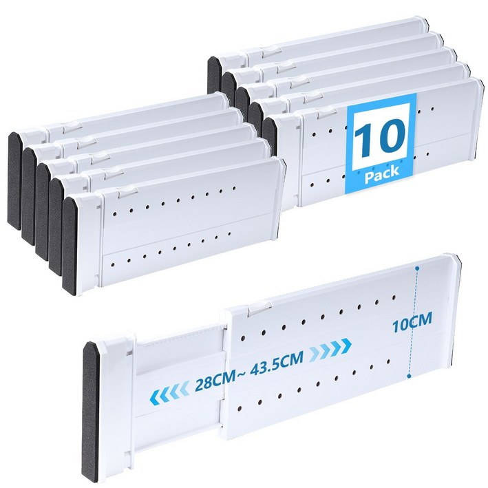 서랍장용 칸막이 서랍 정리 칸막이 세트, 10개, 화이트