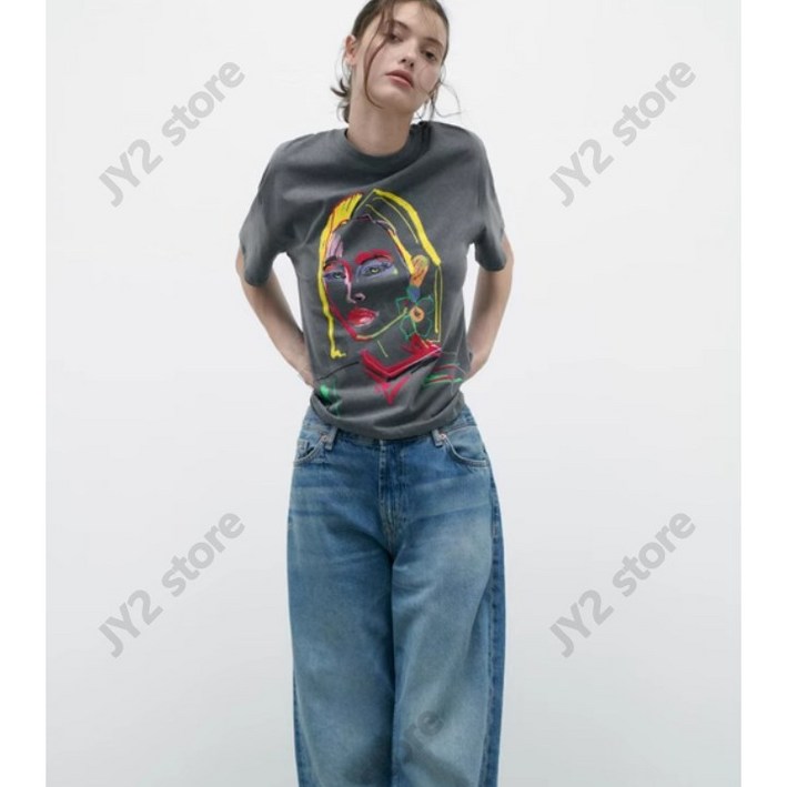 자라 디자인 프린트 캐주얼 여성 반팔티 ZARA 자라 디자인 프린트 캐주얼 여성 반팔티 ZARA