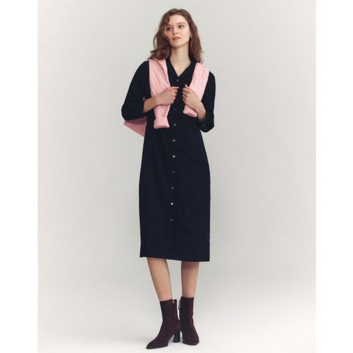 백화점출고 헤지스레이디스 가격인하블랙 포멀 셔츠형 7부소매 원피스 HSDR4C704BK