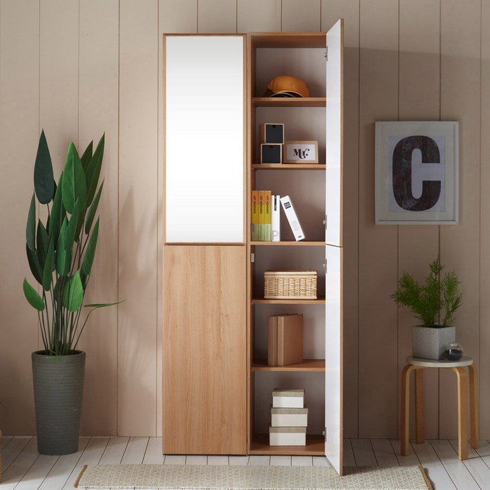 일송가구 300 400 500 바바 키큰 틈새장 옷장 거울장 수납장, 바바 500 거울형 오크