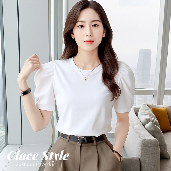 클레이스 벌룬소매 라운드 티셔츠
