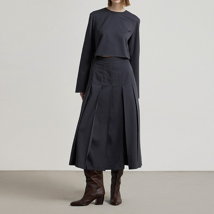 [컴젠] 여성 롱슬리브 플리츠 원피스 GRAY