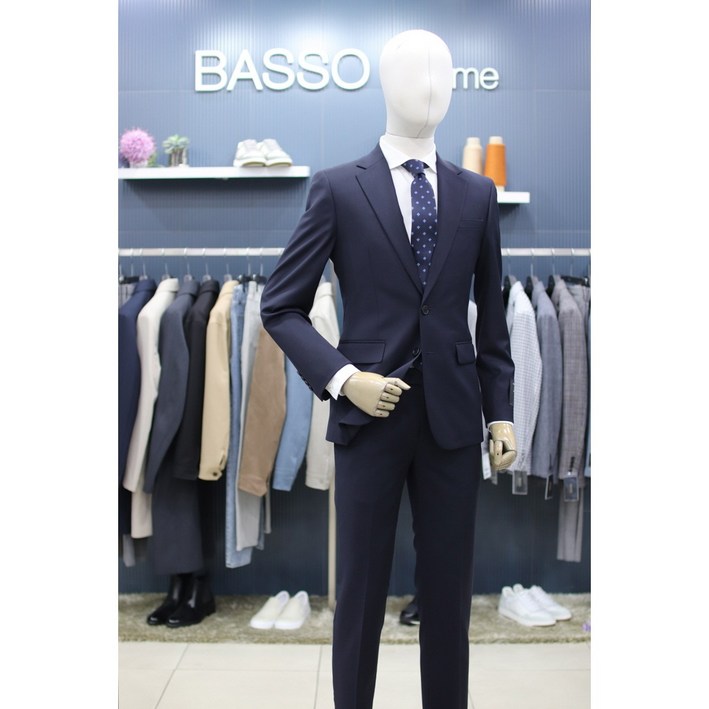 바쏘옴므 정장 WZ1JT02ANY 네이비 솔리드 슬림핏 울스판 수트