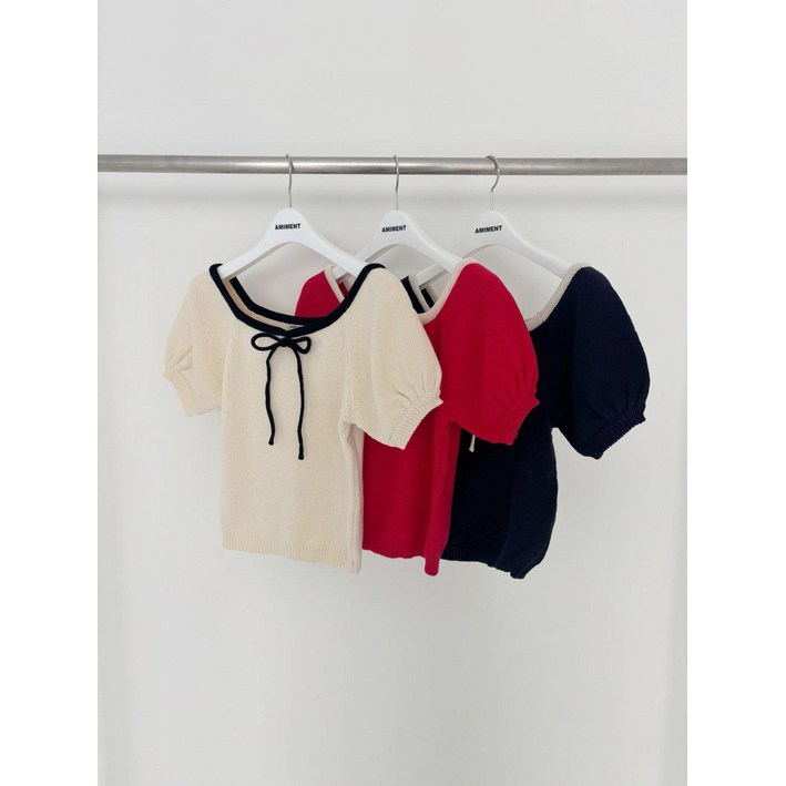 아미먼트 배색 리본 니트 3color 25SS 아미먼트 배색 리본 니트 3color 25SS
