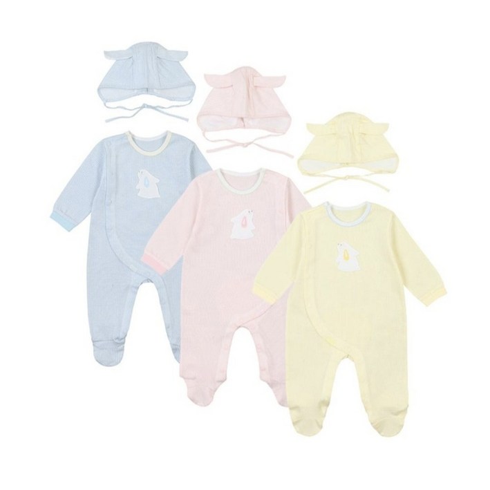 압소바 신생아 백일 봄 외출복 모자 우주복 세트 출산선물