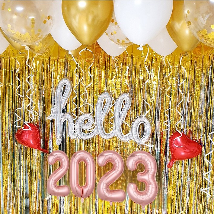 2023 새해맞이 연말파티 헬로풍선 호일 이니셜 어린이집 유치원 파티세트 가랜드 해피뉴이어 새해파티 파티용품세트