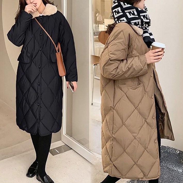 가을 겨울 롱 패딩 도톰한 오버핏 웰론 칼라 퀼팅 코트 도톰한 자켓 베이지 패딩코트 점퍼  D88U