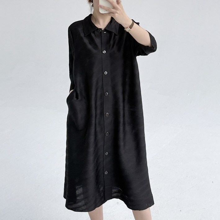 딜릿 2026 여성 플리츠 셔츠 원피스 빅사이즈 프리사이즈 봄 여름 가을