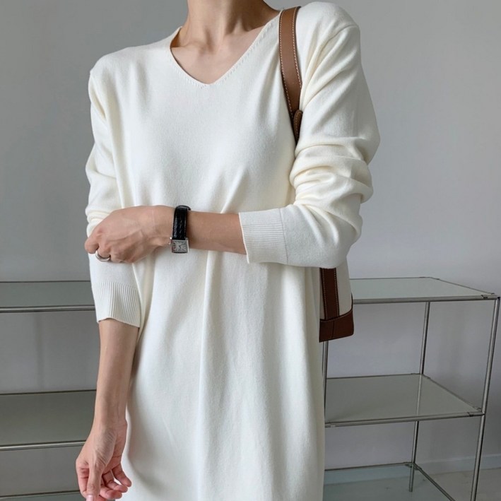 베이직 브이넥 니트원피스/2color