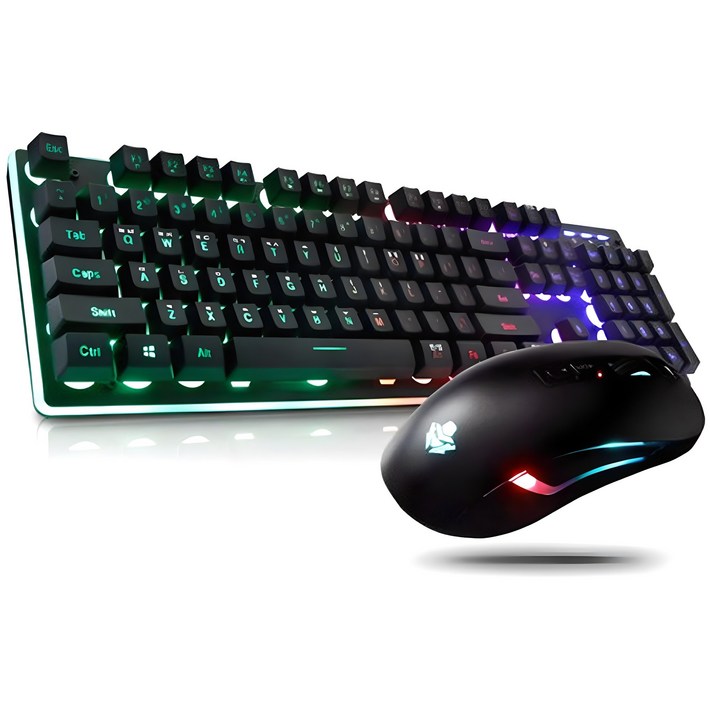 앱코 HACKER 레인보우 LED 게이밍 키보드 마우스 세트 KM400, 블랙, KM400, 일반형
