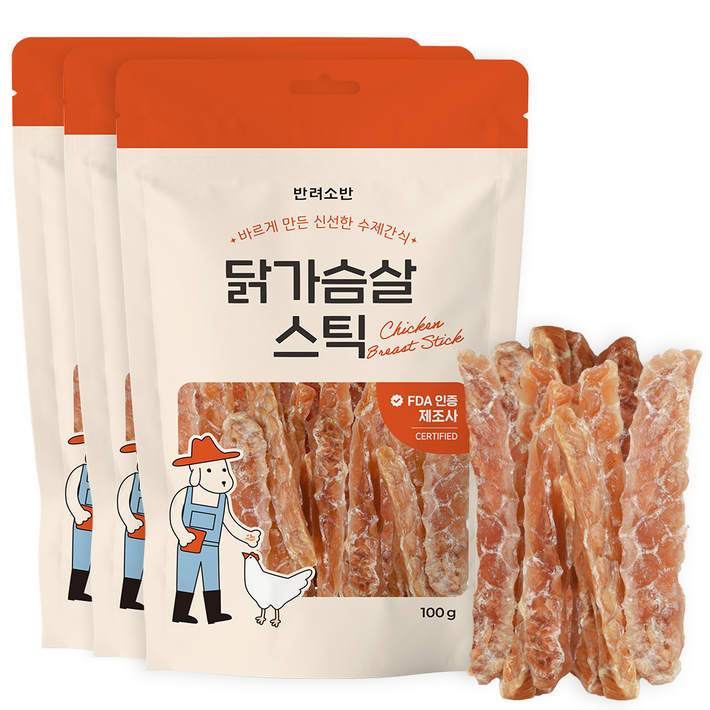 반려소반 강아지 건강한 수제간식 육포, 닭가슴살, 100g, 3개 반려소반 강아지 건강한 수제간식 육포, 닭가슴살, 100g, 3개