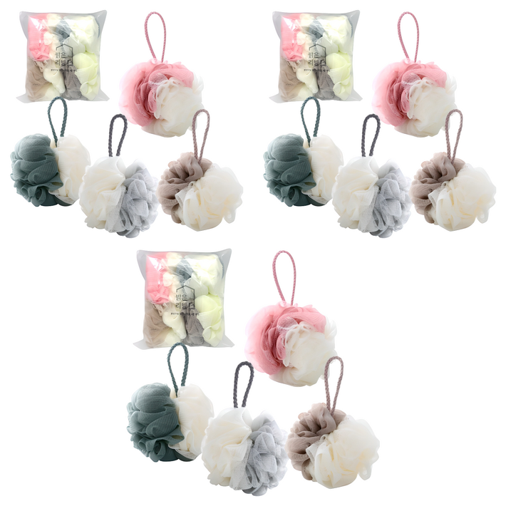 밝은리빙 컬러 샤워볼 4종 세트, 그린  그레이  핑크  브라운, 4개입, 3세트