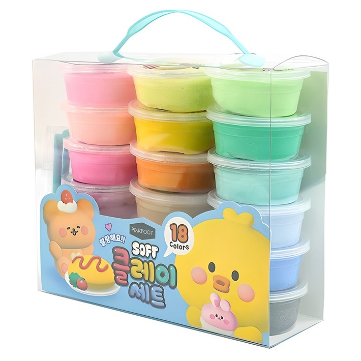 핑크풋 10000 쪼꼬미친구들 소프트 18색 유아용 클레이 세트, 혼합색상, 360g, 1세트