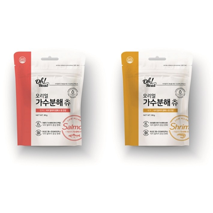 오리얼 강아지 가수분해 츄 연어 90g  새우 90g 건조간식 세트