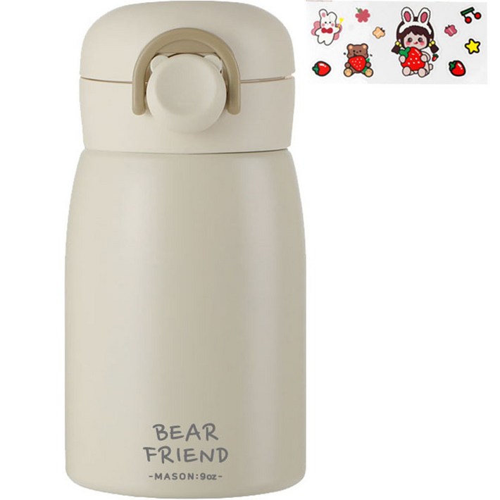 푸코 베어 프렌드 원터치 보온병  스티커 랜덤발송 세트, 베이지, 350ml, 1개