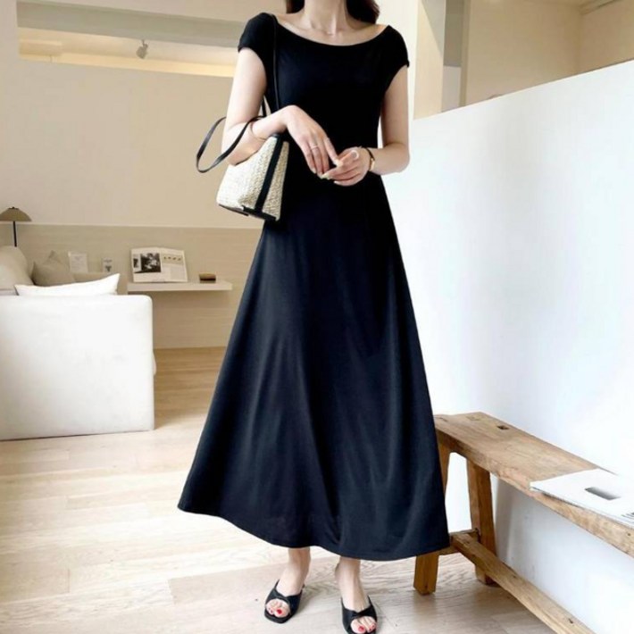 세이스타일 여성용 차랑 보트넥 A라인 롱 원피스