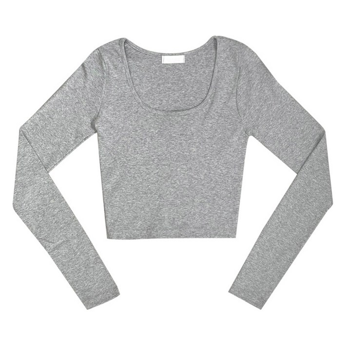 플랜데이 여성용 밍티 유넥 크롭 긴팔 티셔츠
