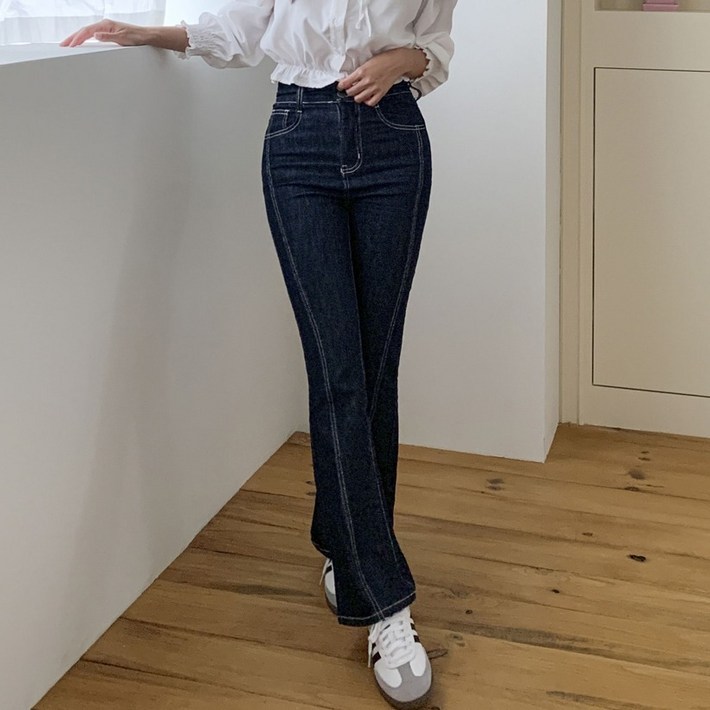 토마토팩토리 여성용 마이트 투버튼 부츠컷 스판 생지 데님 팬츠 숏