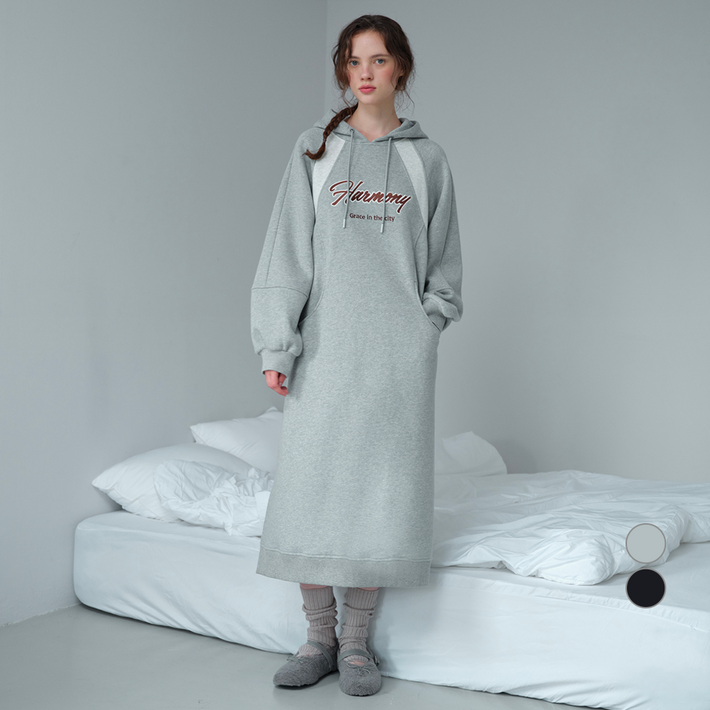 쥬시쥬디 여성용 져지 후드 기모 롱 원피스 JZOP724A