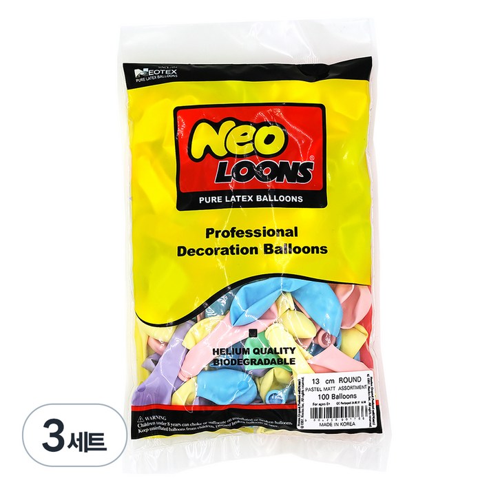 네오룬스 라운드 풍선 13cm 100p 세트, 파스텔매트 색상혼합, 3세트 네오룬스 라운드 풍선 13cm 100p 세트, 파스텔매트 색상혼합, 3세트