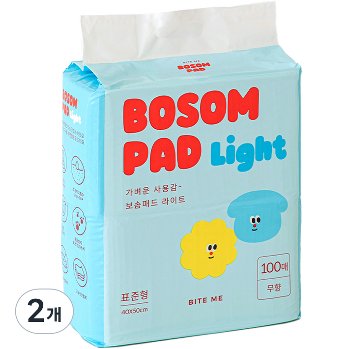 바잇미 보솜 라이트 배변패드 표준형 무향, 100개입, 2개 바잇미 보솜 라이트 배변패드 표준형 무향, 100개입, 2개
