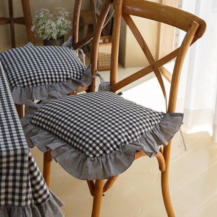 까사스토리 순면 베이직 체크 식탁 의자 등커버, 블랙, 1개