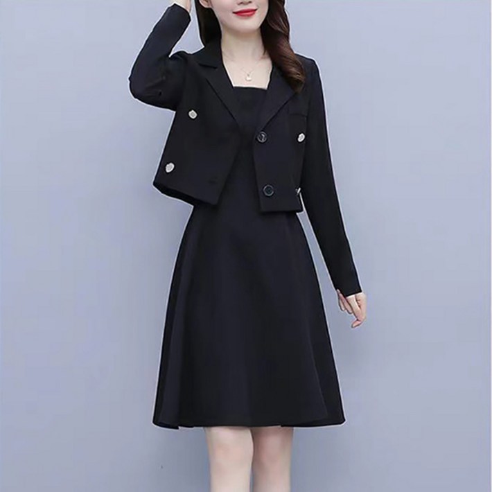 여성용 데일리 정장 쇼트 재킷 슬림 나시 원피스 투피스 세트 슬림소녀