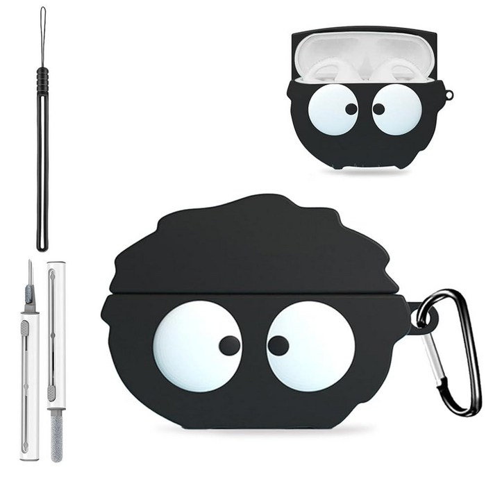 Sony Ambie AM-TW02용 케이스 커버, 귀여운 만화 재미있는 작은 석탄 퍼프 보호 실리콘 스킨 커버, Ambie AM-TW02용, 키체인 및 랜야드 및 클리너 키트