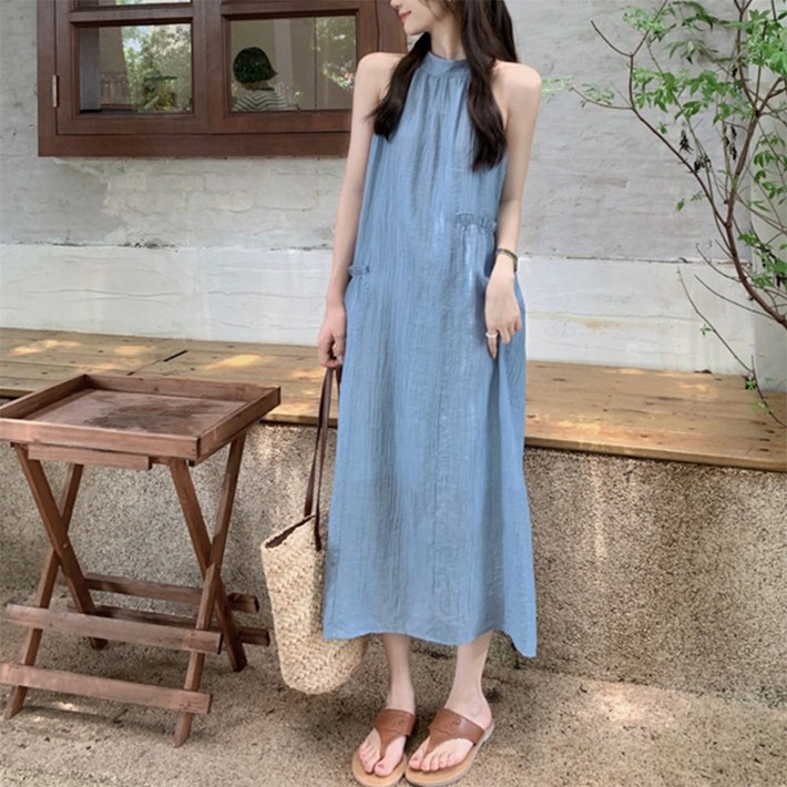 니즈플리 링클 바캉스원피스 청순한원피스 여성스러운원피스 솔리드원피스 여성롱원피스