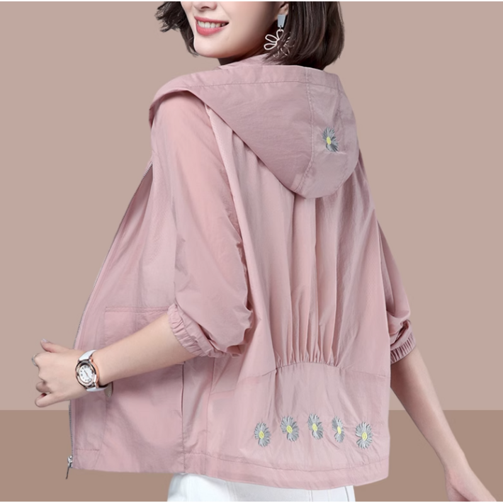 5color 여성 자외선차단 후드자켓 루즈핏 바람막이 얇은 숏 점퍼 초경량 집업점퍼 빅사이즈 아우터 엄마옷