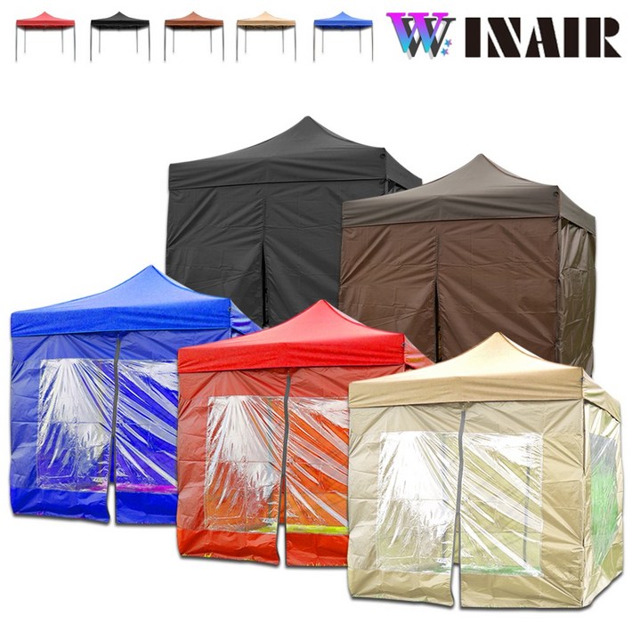 WINAIR 리뷰이벤트 국내 당일발송 프리미엄 끈타입 접이식 천막 지붕프레임바람막이일반투명 행사용 캠핑용 방수 그늘막텐트