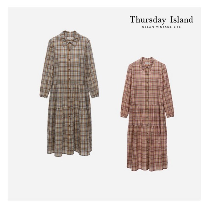 정품매장 써스데이아일랜드 캐주얼 데일리 원피스 Thursday Island 셔츠 카라 체크 원피스T226MOP139W