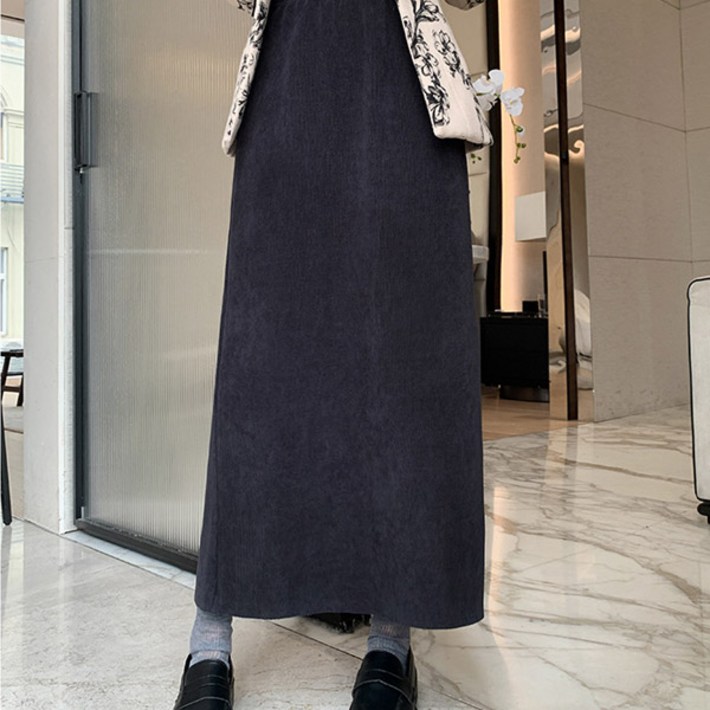 스토리원 여성 코듀로이 기모 롱 스커트 WMFWSK012