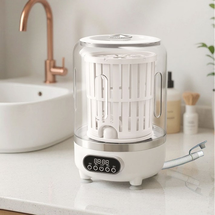 린보 휴대용 미니 세탁기 탈수기능 충전식 독립배수관 캠핑 여행용 속옷 양말 소형세탁기, 화이트