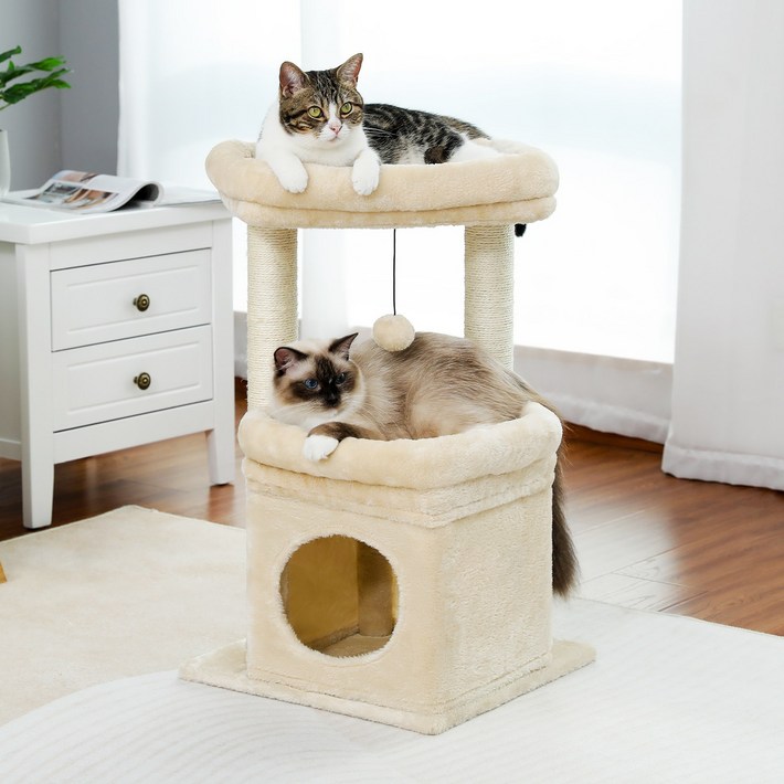 PAWZ Road 3단 소형 캣타워 고양이 하우스 낮은 플랫폼 숨숨집 기둥형 스크래쳐 패브릭 68cm, 1개, 베이지 PAWZ Road 3단 소형 캣타워 고양이 하우스 낮은 플랫폼 숨숨집 기둥형 스크래쳐 패브릭 68cm, 1개, 베이지