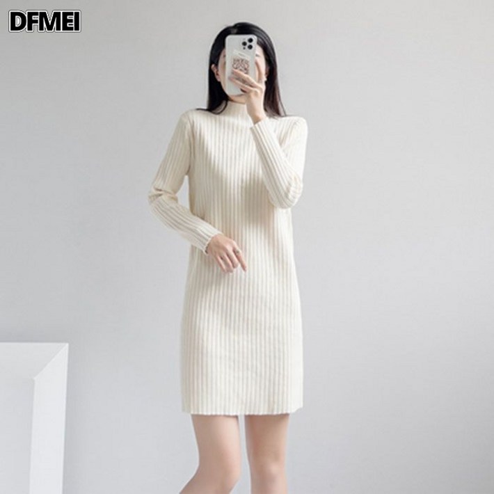 DFMEI 코트 매치한 퍼 원피스 여 숏 기장 반폴라 니트 원피스 긴팔 이너 이너 이너