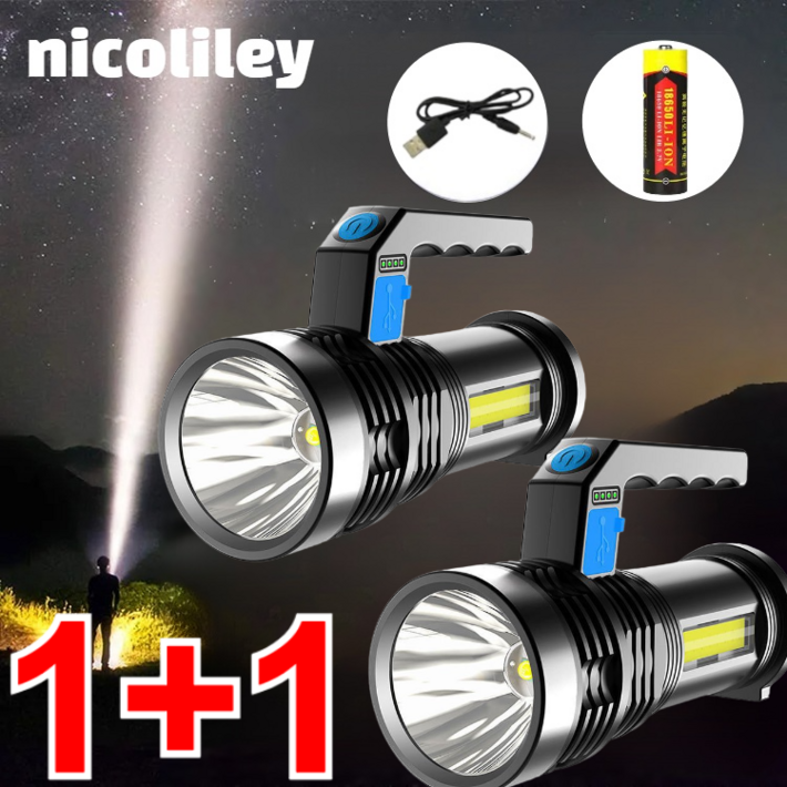 nicoliley 초강력 LED 후레쉬 충전식 서치라이트 미니 고휘도 손전등 후레쉬 11