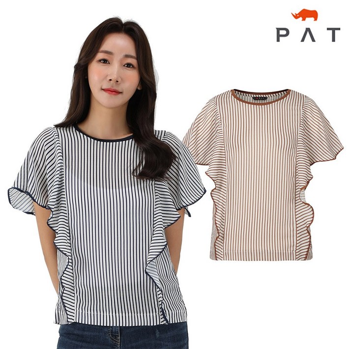 PAT 여성 스트라이프 절개 티블라우스1I45306
