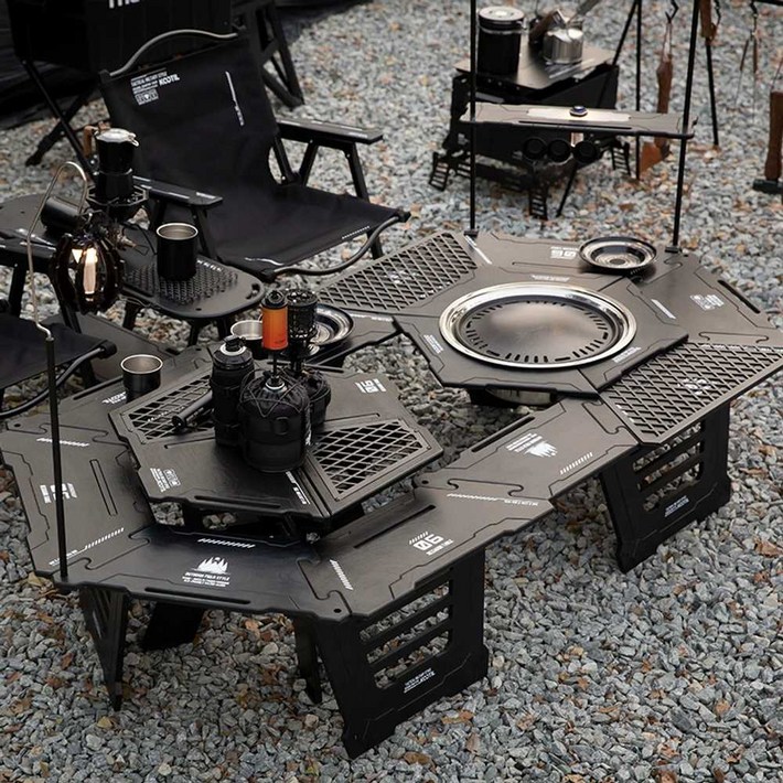 mr.kootil 육각 전술 IGT 테이블 불판 스토브 조합 바베큐 화로대 조명 다용도 캠핑 세트