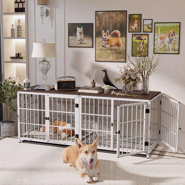 BingoPaw 강아지 원목 사각 케이지 철장 나무집 가구 하우스 튼튼한 무한한 연장 가능, 화이트WT, 1개