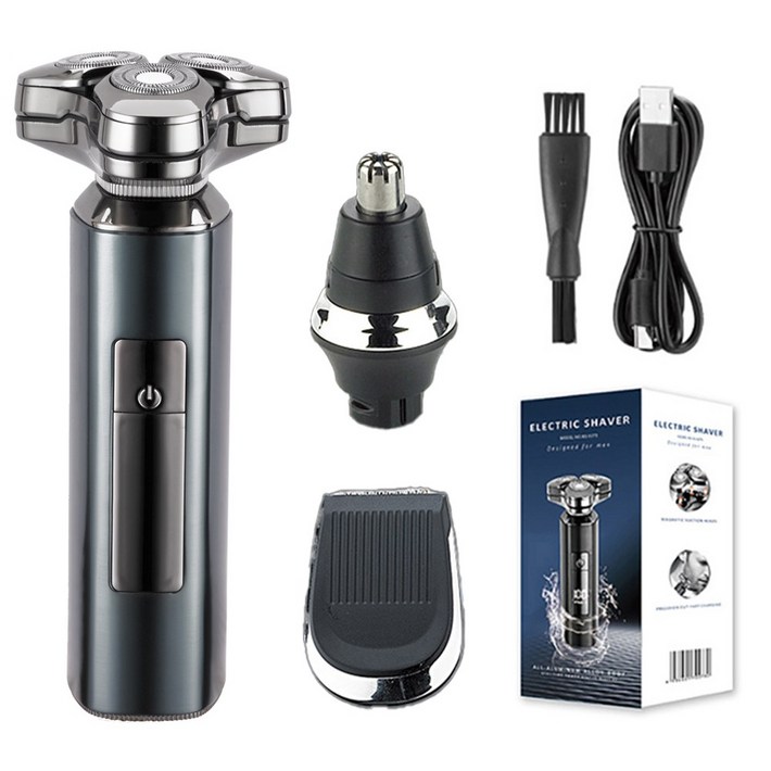 Schtus 전기면도기 IPX7 완벽방수 3in1 면도기 세트 코털 트리머 구렛나루정리 C타입충전식, KS0273, 실버스카이실버